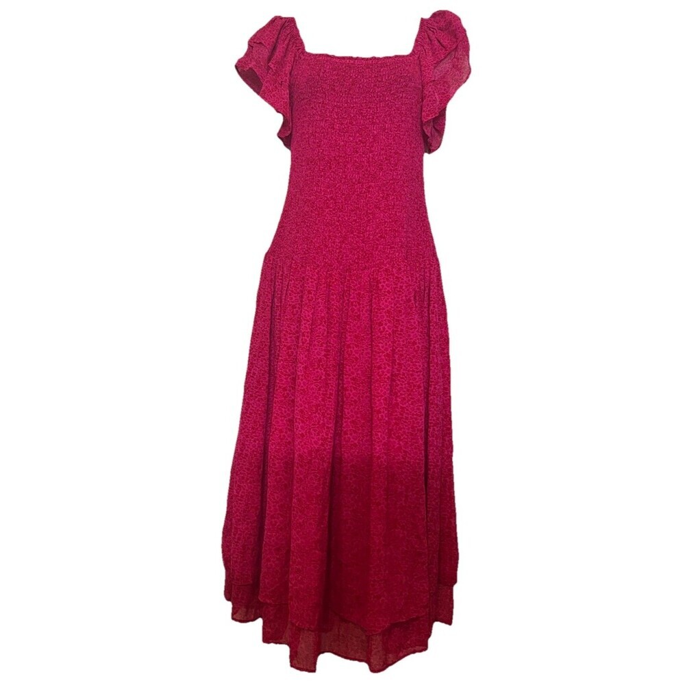 Hatch The Cosette Samba Print, Pink Midi Ruffle Dress, Sz 0 (0-2) XS Baby shower